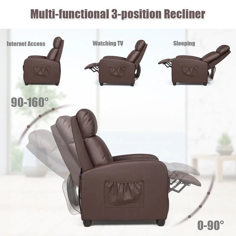 Brown / Black / Grey Fabric Recliner Massage Chair, Single Seat, 3-Position Adjustable