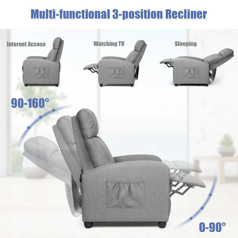 Brown / Black / Grey Fabric Recliner Massage Chair, Single Seat, 3-Position Adjustable