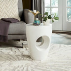 Ivory / Dark Grey Concrete Round Accent Side Table, Indoor & Outdoor