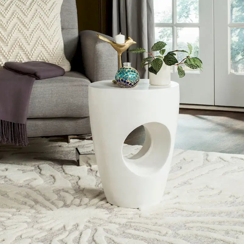 Ivory / Dark Grey Concrete Round Accent Side Table, Indoor & Outdoor
