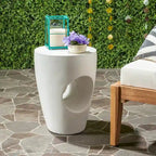 Ivory / Dark Grey Concrete Round Accent Side Table, Indoor & Outdoor