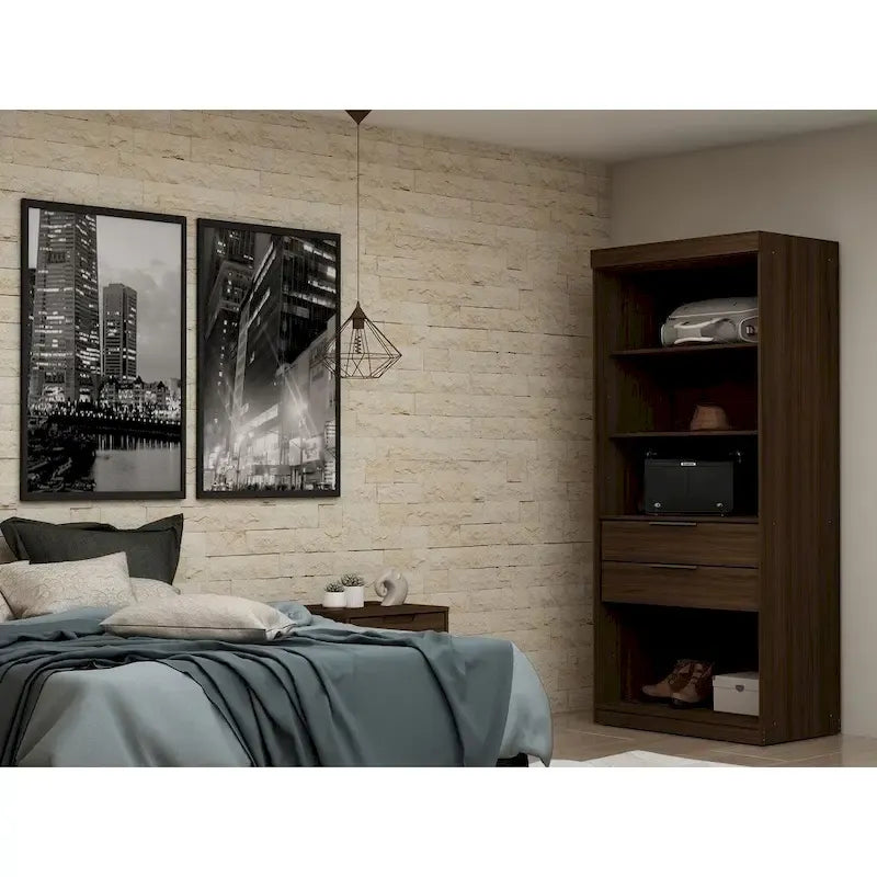 White / Brown / Midnight Blue Open Wardrobe Closet, 1-Person