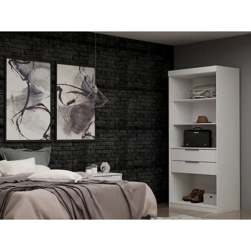 White / Brown / Midnight Blue Open Wardrobe Closet, 1-Person