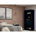 Armoire-penderie ouverte blanche / marron / bleu nuit, 1 personne