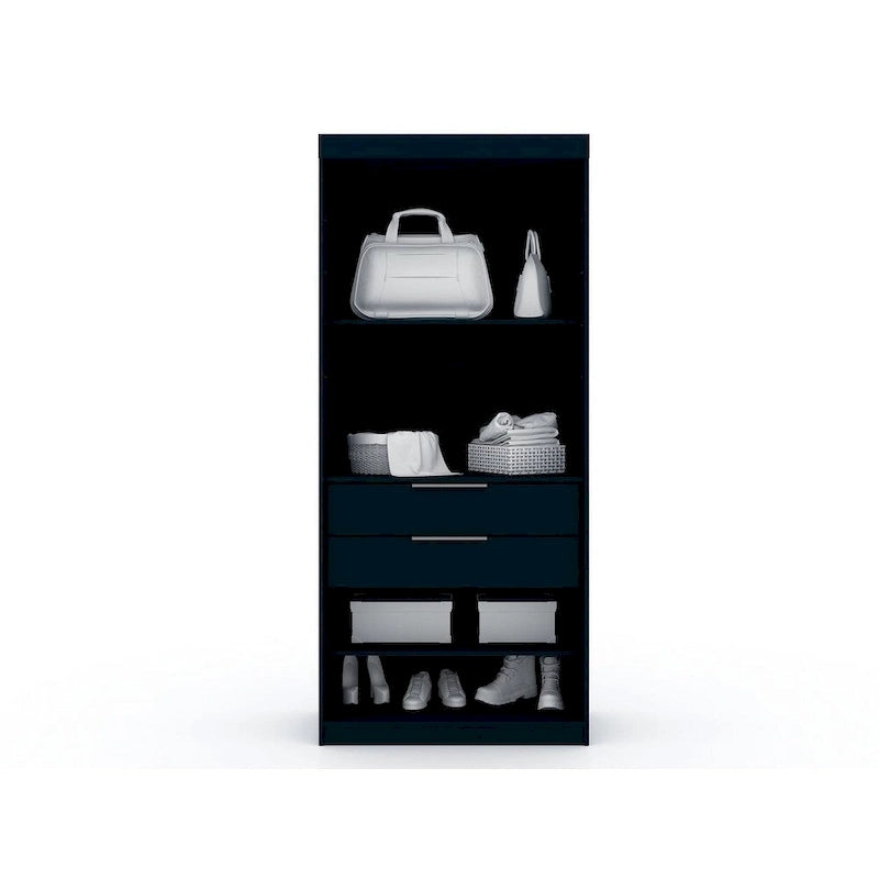 Armoire-penderie ouverte blanche / marron / bleu nuit, 1 personne