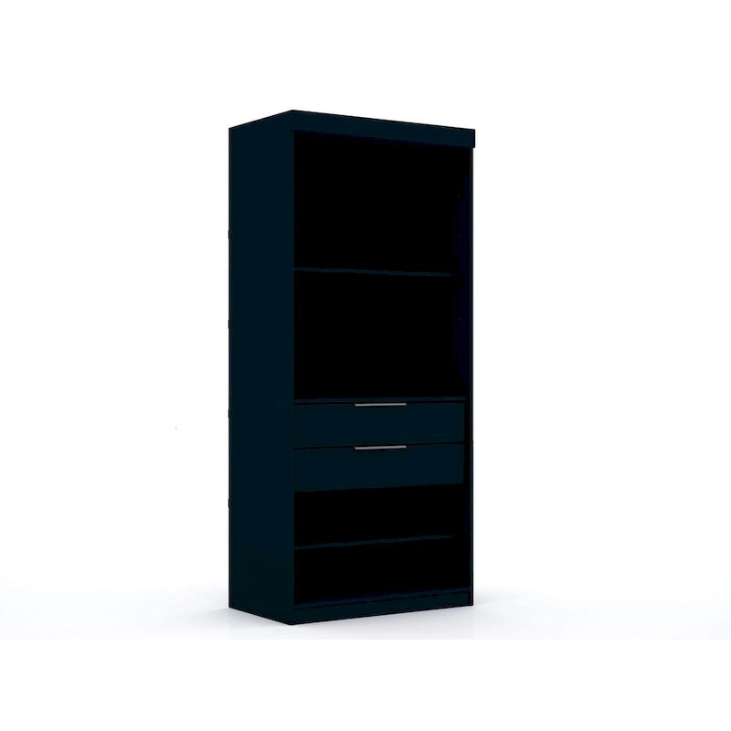 Armoire-penderie ouverte blanche / marron / bleu nuit, 1 personne