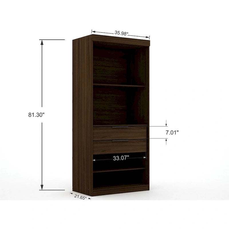 Armoire-penderie ouverte blanche / marron / bleu nuit, 1 personne