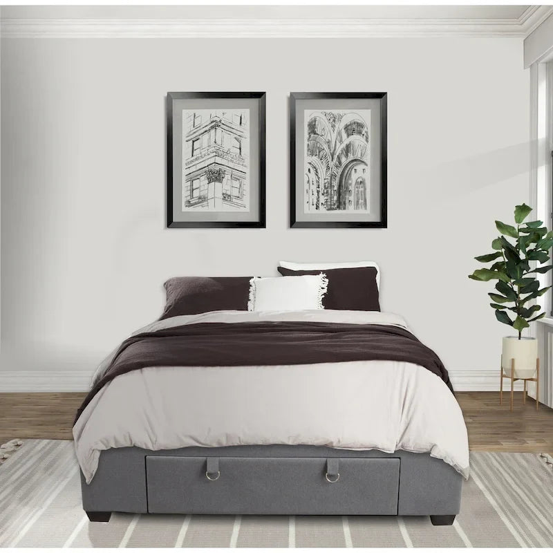 Gray Platform Bed Frame with 3 Storage Drawers, Queen & King, 2-Person