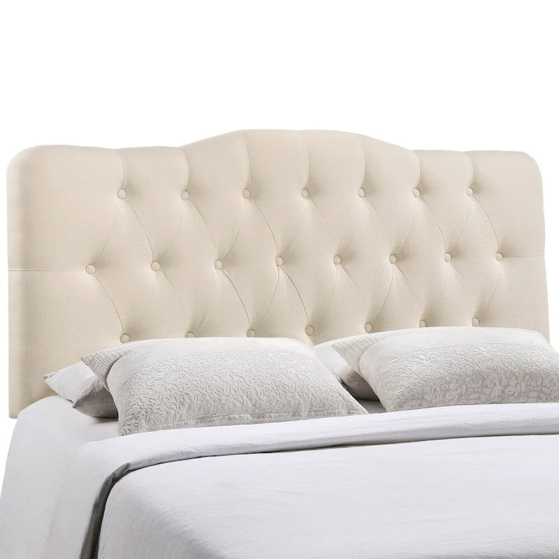 Beige / Grey / Ivory Button-Tufted Arched King Headboard for 2