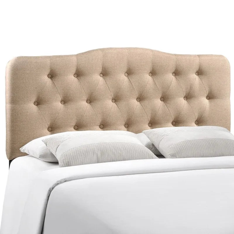 Beige / Grey / Ivory Button-Tufted Arched King Headboard for 2