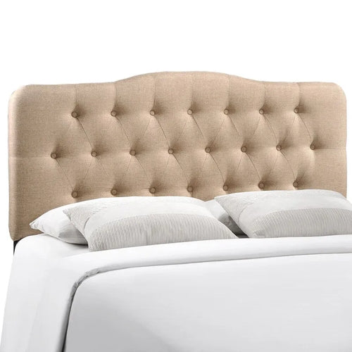Tête de lit King size capitonnée en arc de cercle, pour 2 personnes, coloris beige/gris/ivoire