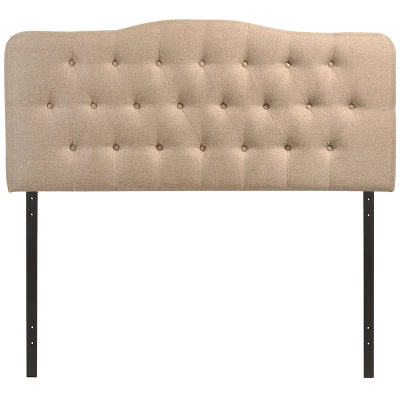 Beige / Grey / Ivory Button-Tufted Arched King Headboard for 2