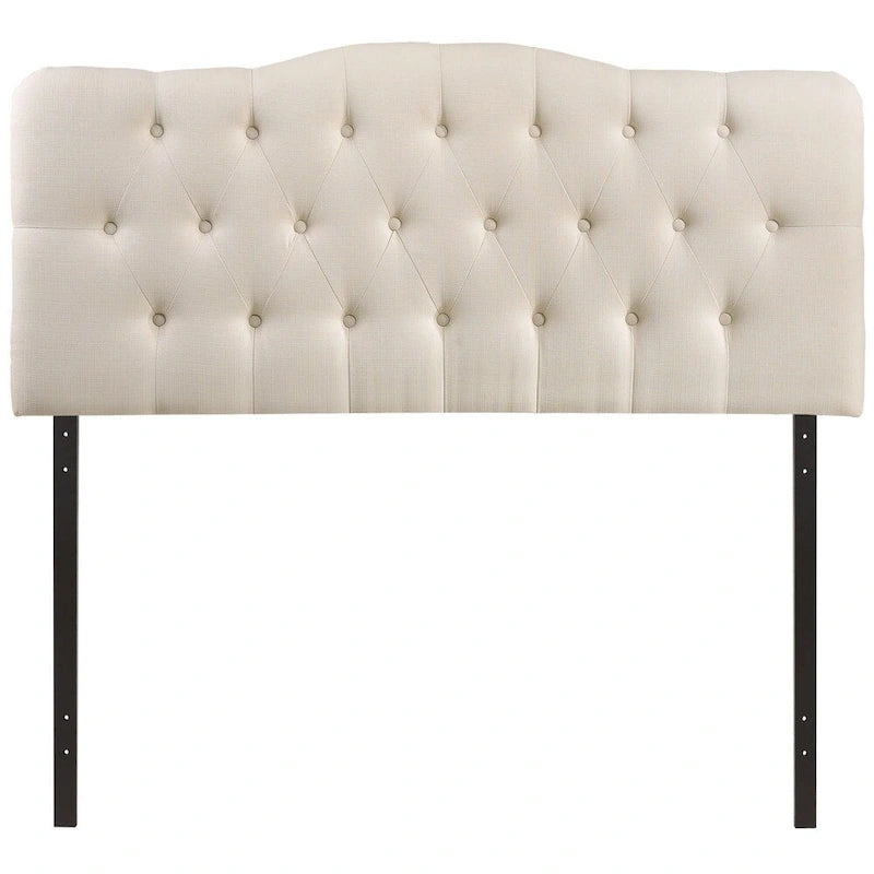 Beige / Grey / Ivory Button-Tufted Arched King Headboard for 2