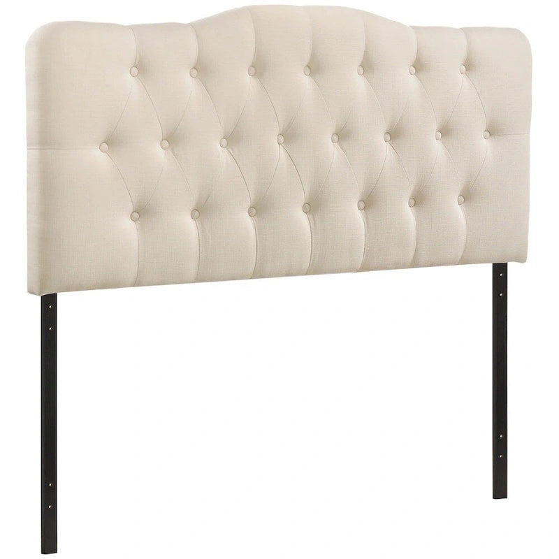 Beige / Grey / Ivory Button-Tufted Arched King Headboard for 2