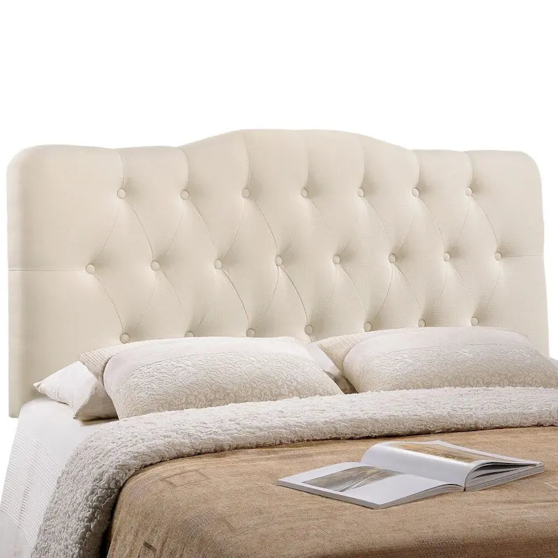 Beige / Grey / Ivory Button-Tufted Arched King Headboard for 2