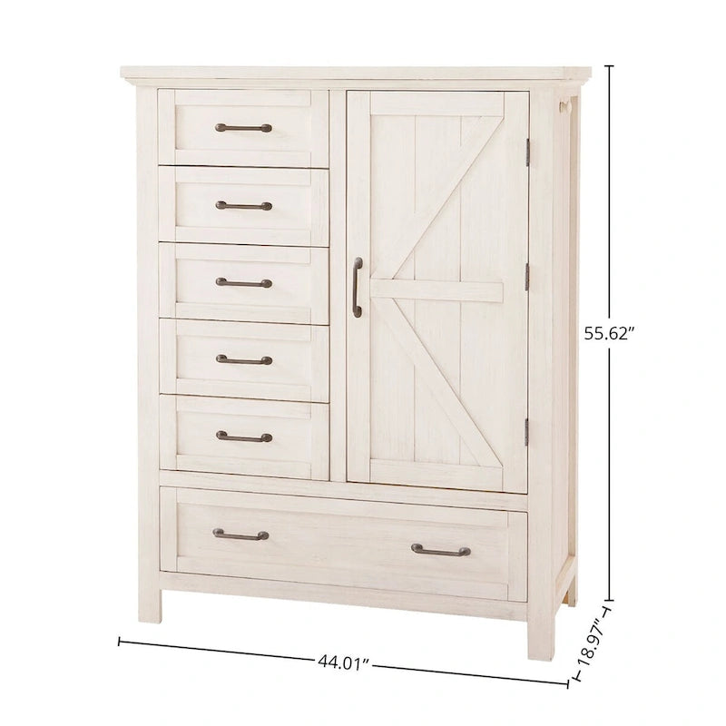 Brushed White 6-Drawer Traditional Chifforobe, 1-Person