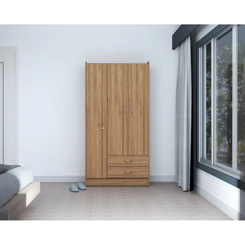 Amaretto Oak/White 1-Person Armoire Wardrobe with Garment Bar & Shelves