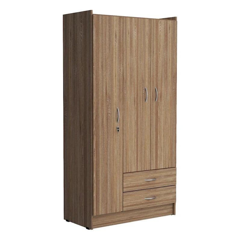Amaretto Oak/White 1-Person Armoire Wardrobe with Garment Bar & Shelves