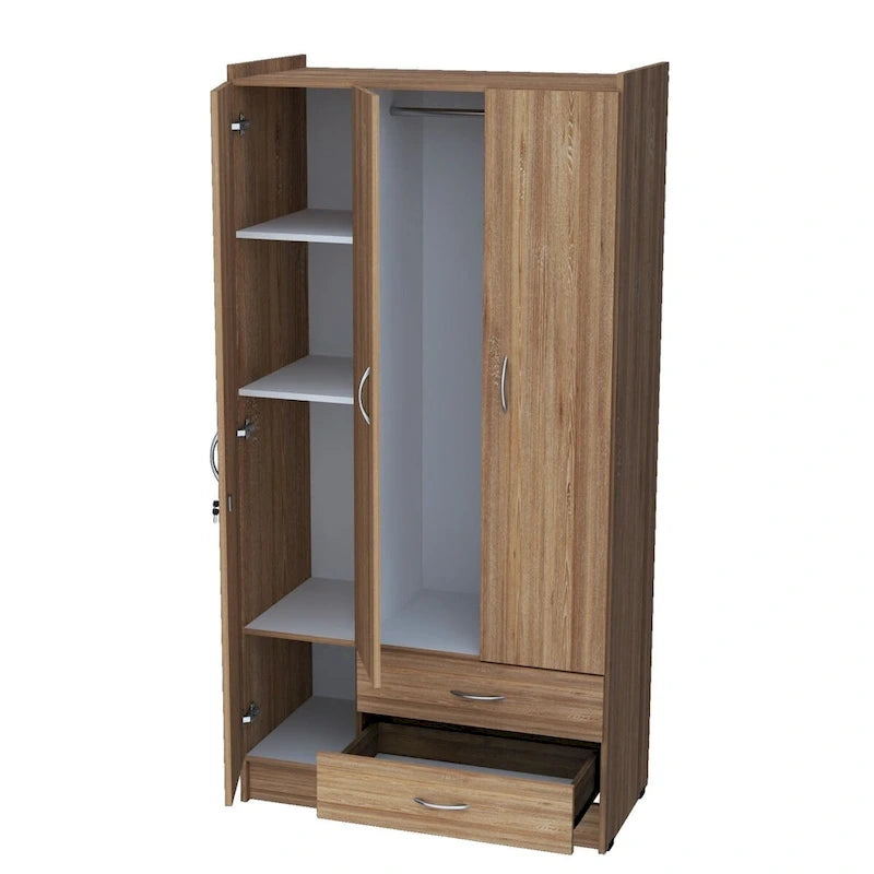 Amaretto Oak/White 1-Person Armoire Wardrobe with Garment Bar & Shelves