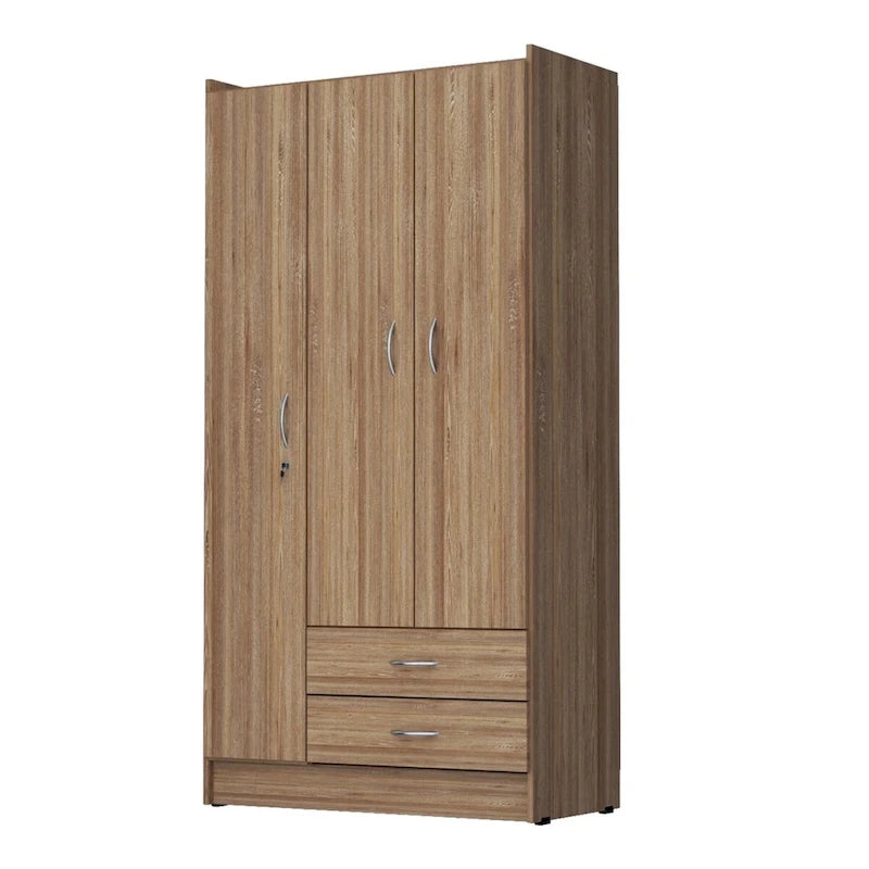 Amaretto Oak/White 1-Person Armoire Wardrobe with Garment Bar & Shelves