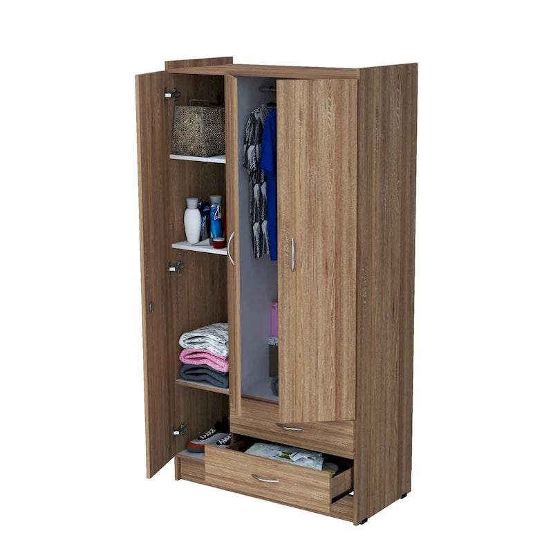 Amaretto Oak/White 1-Person Armoire Wardrobe with Garment Bar & Shelves