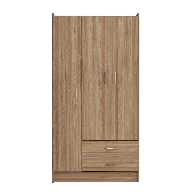 Amaretto Oak/White 1-Person Armoire Wardrobe with Garment Bar & Shelves