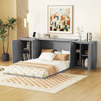 Grey / White Full Size Murphy Bed with Shelves, 1-Person, Wall Fold-Down Style