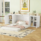 Grey / White Full Size Murphy Bed with Shelves, 1-Person, Wall Fold-Down Style