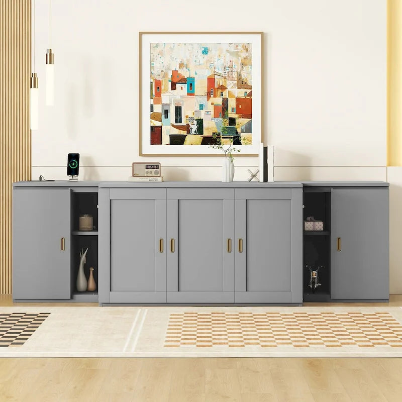 Grey / White Full Size Murphy Bed with Shelves, 1-Person, Wall Fold-Down Style
