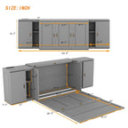 Grey / White Full Size Murphy Bed with Shelves, 1-Person, Wall Fold-Down Style