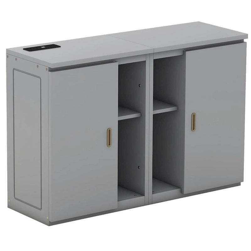 Grey / White Full Size Murphy Bed with Shelves, 1-Person, Wall Fold-Down Style