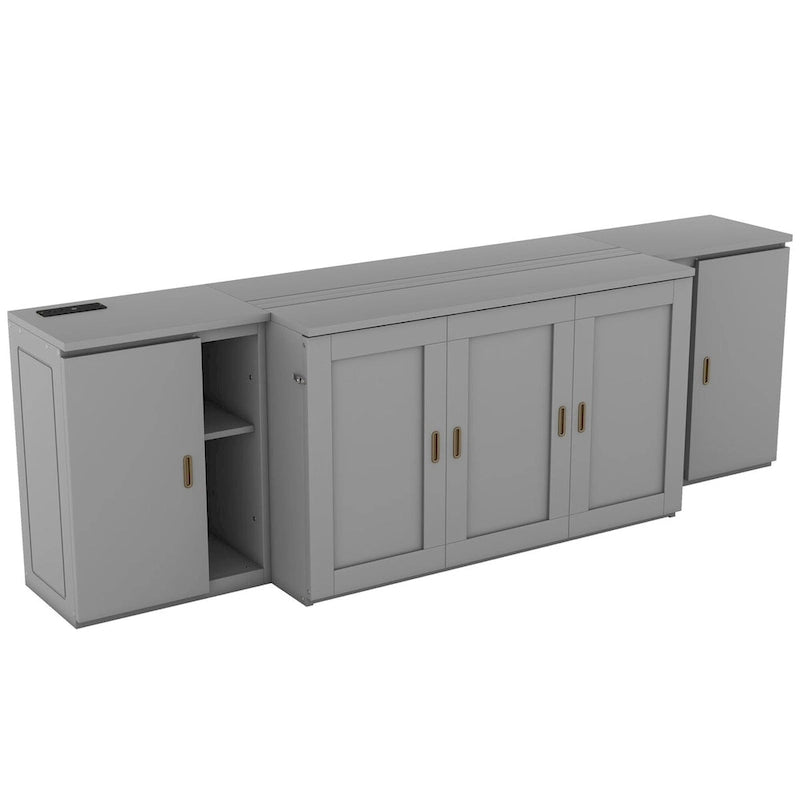 Grey / White Full Size Murphy Bed with Shelves, 1-Person, Wall Fold-Down Style