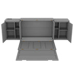 Grey / White Full Size Murphy Bed with Shelves, 1-Person, Wall Fold-Down Style