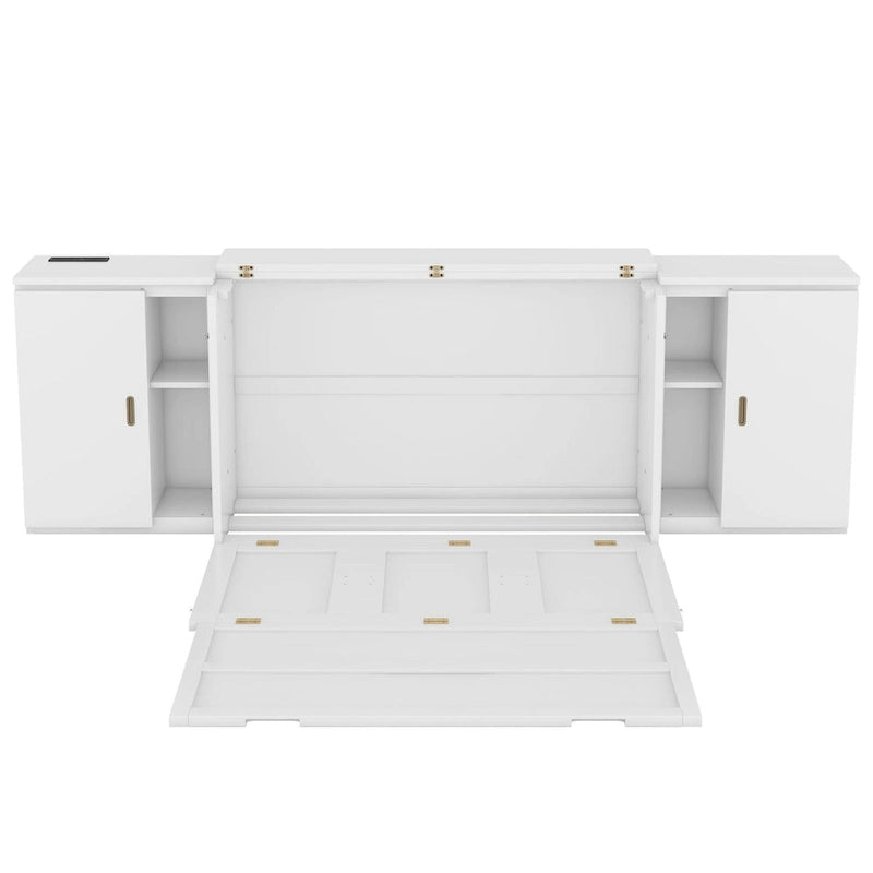Grey / White Full Size Murphy Bed with Shelves, 1-Person, Wall Fold-Down Style