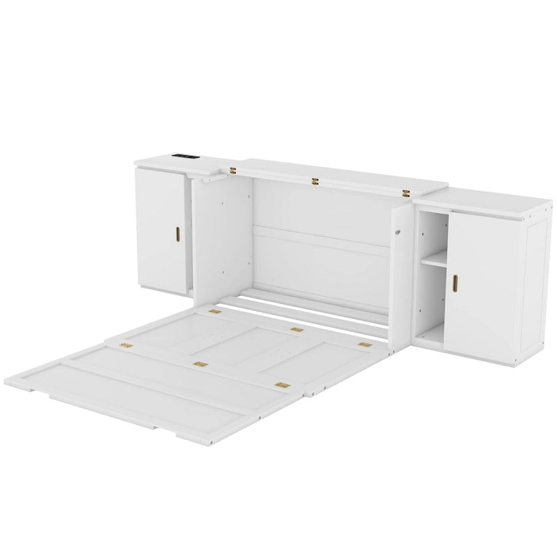 Grey / White Full Size Murphy Bed with Shelves, 1-Person, Wall Fold-Down Style