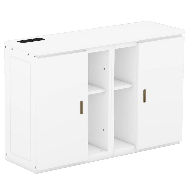 Grey / White Full Size Murphy Bed with Shelves, 1-Person, Wall Fold-Down Style