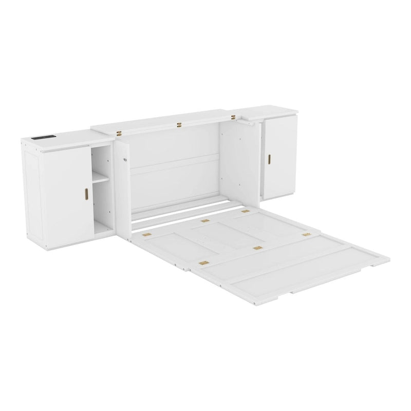 Grey / White Full Size Murphy Bed with Shelves, 1-Person, Wall Fold-Down Style