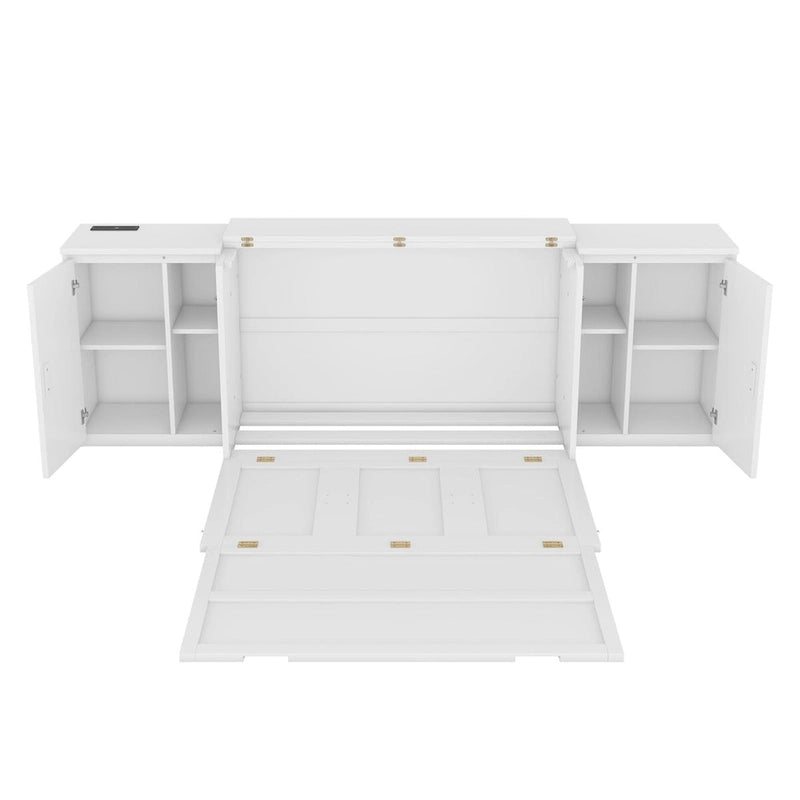 Grey / White Full Size Murphy Bed with Shelves, 1-Person, Wall Fold-Down Style