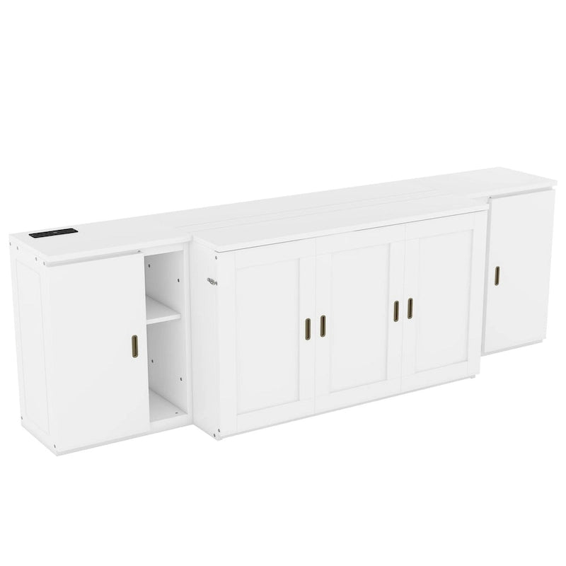 Grey / White Full Size Murphy Bed with Shelves, 1-Person, Wall Fold-Down Style
