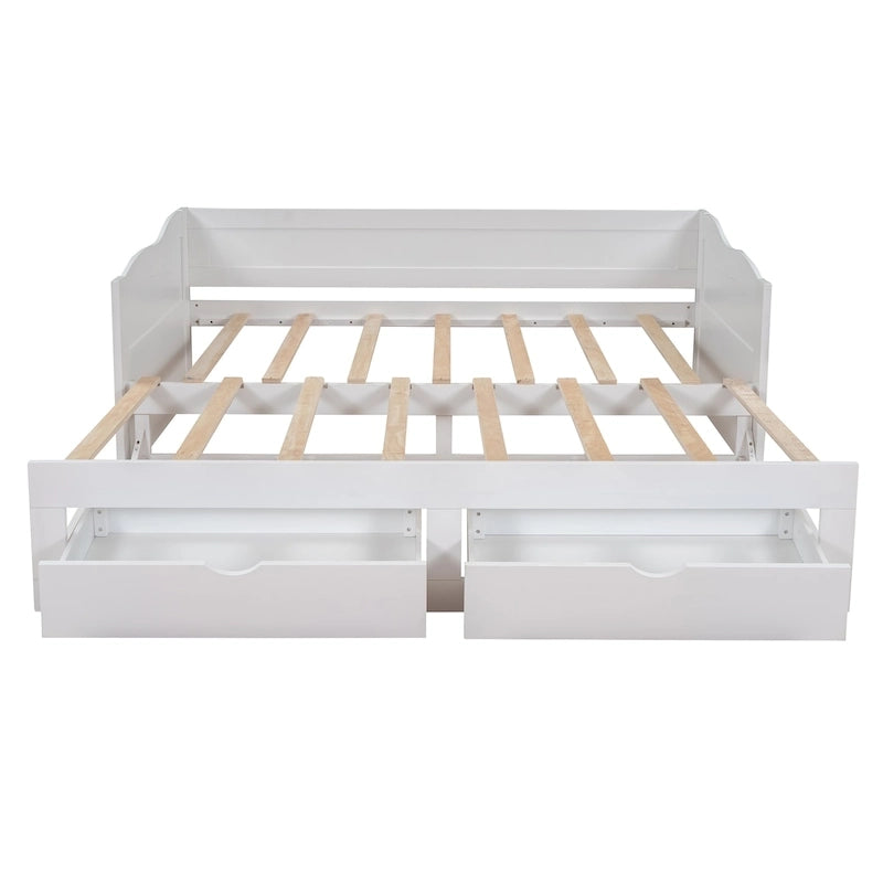 Gray/Espresso/White Wood Daybed with Trundle & 2 Drawers, Twin to King, Sleeps 1–2