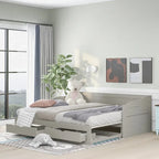 Lit de repos en bois gris/espresso/blanc avec lit gigogne et 2 tiroirs, de taille simple à très grand, pour 1 à 2 personnes