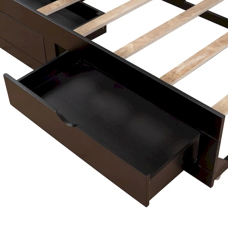 Lit de repos en bois gris/espresso/blanc avec lit gigogne et 2 tiroirs, de taille simple à très grand, pour 1 à 2 personnes
