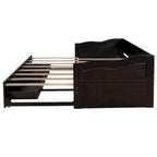 Lit de repos en bois gris/espresso/blanc avec lit gigogne et 2 tiroirs, de taille simple à très grand, pour 1 à 2 personnes