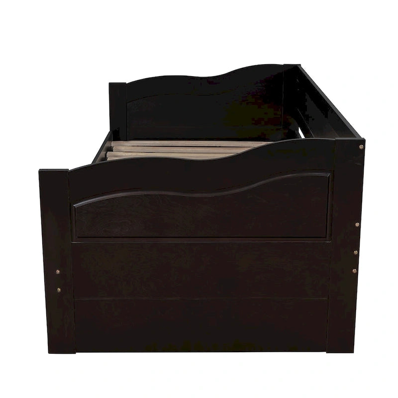 Lit de repos en bois gris/espresso/blanc avec lit gigogne et 2 tiroirs, de taille simple à très grand, pour 1 à 2 personnes