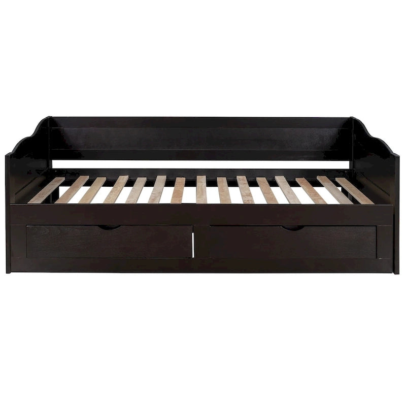 Lit de repos en bois gris/espresso/blanc avec lit gigogne et 2 tiroirs, de taille simple à très grand, pour 1 à 2 personnes