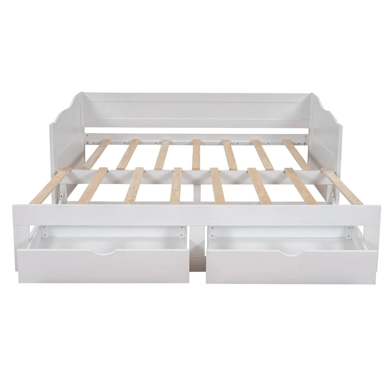 Lit de repos en bois gris/espresso/blanc avec lit gigogne et 2 tiroirs, de taille simple à très grand, pour 1 à 2 personnes