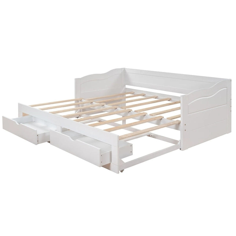 Lit de repos en bois gris/espresso/blanc avec lit gigogne et 2 tiroirs, de taille simple à très grand, pour 1 à 2 personnes