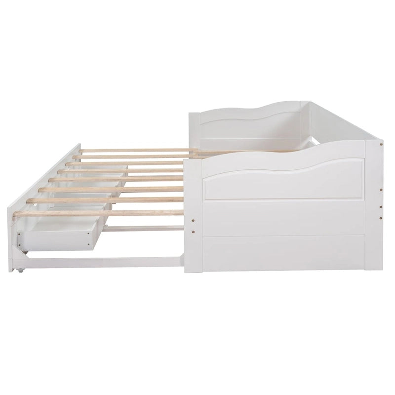 Lit de repos en bois gris/espresso/blanc avec lit gigogne et 2 tiroirs, de taille simple à très grand, pour 1 à 2 personnes