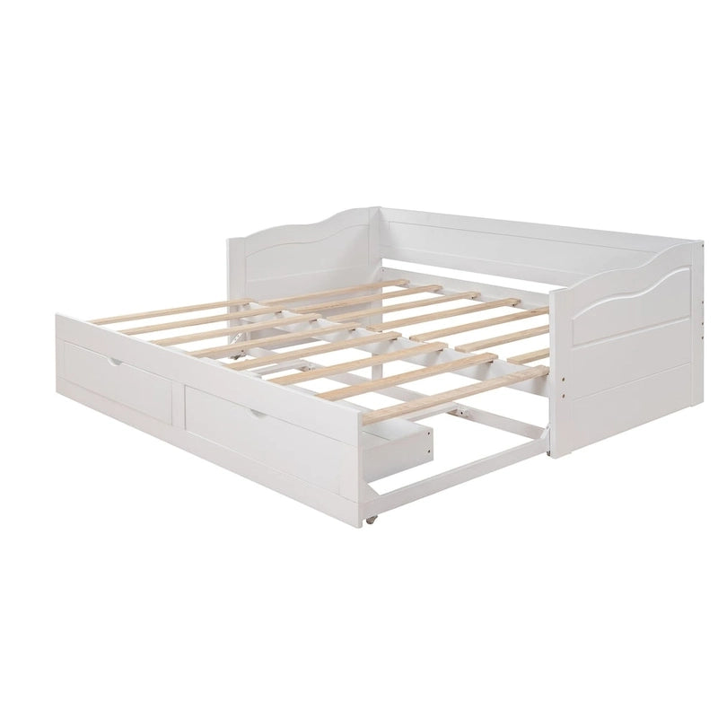 Lit de repos en bois gris/espresso/blanc avec lit gigogne et 2 tiroirs, de taille simple à très grand, pour 1 à 2 personnes