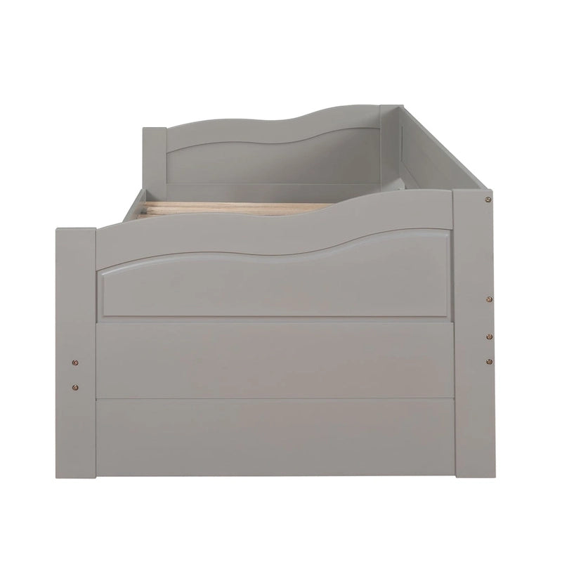 Lit de repos en bois gris/espresso/blanc avec lit gigogne et 2 tiroirs, de taille simple à très grand, pour 1 à 2 personnes